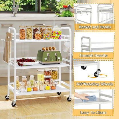 HDANI 3 Tier Metal Rolling Utility Cart, High Capacity Multi Purpose Heavy Duty - Image 8