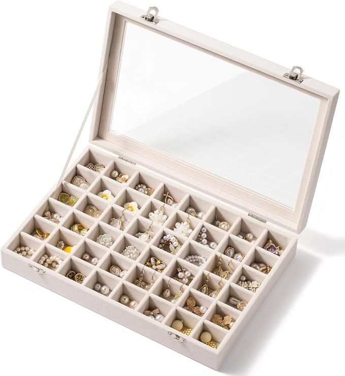 48 Grid Earring Organizer and Storage: Velvet Jewelry Tray by Josmimic