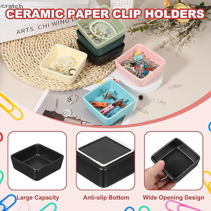 PATIKIL Square Paper Clip Holders, Ceramic Bowl Dish Clip Dispenser Organizer - Image 3