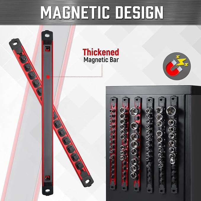 ALOANES 6-Piece Magnetic Socket Organizer, Heavy Duty Aluminum Socket Rails - Image 5