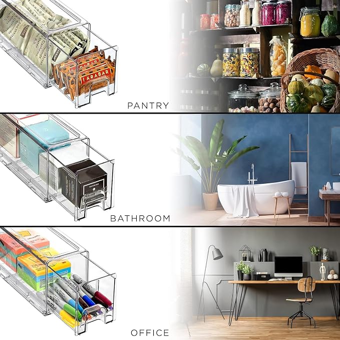 Sorbus Small Clear Stackable Storage Drawers – 4-Pack Plastic Organizer Bins - Image 7