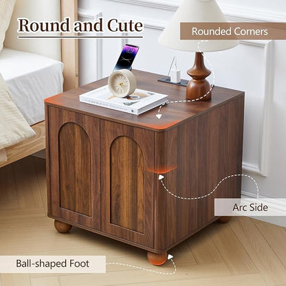 Bed Side Table Set of 2 with Charging Station, Mid Century Modern Nightstand - Image 5
