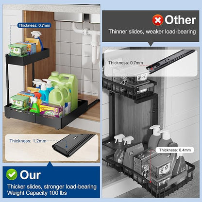 Insputer 2 Pack Under Sink Organizer, 2 Tier Under Cabinet Storage Expandable - Image 2