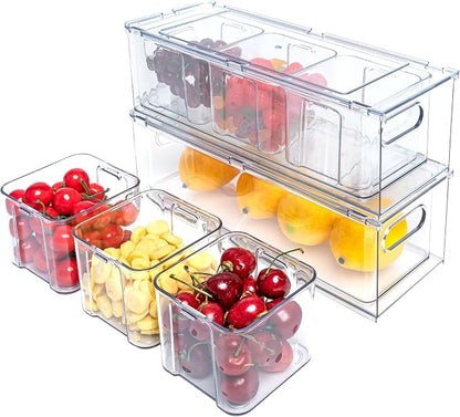 MineSign 3Pack Fridge Organizer Drawer Divider Cube Pull-Out Bins Clear Food - Image 3