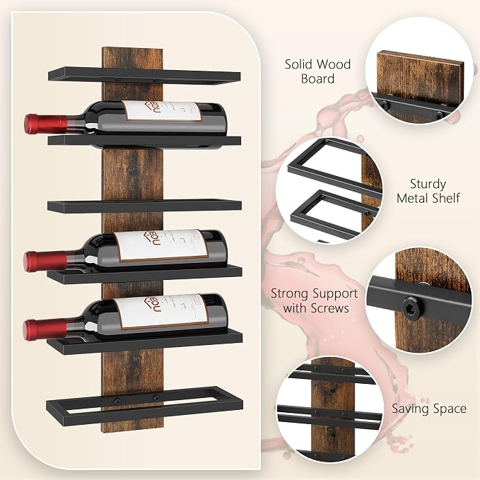 Hoctieon 3-Set 6 Tier Wall Mount Wine Rack, Wall Mounted Wine Bottle Racks - Image 5