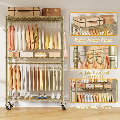 P1 Rolling Clothes Rack, Portable Wardrobe Closet - Image 5