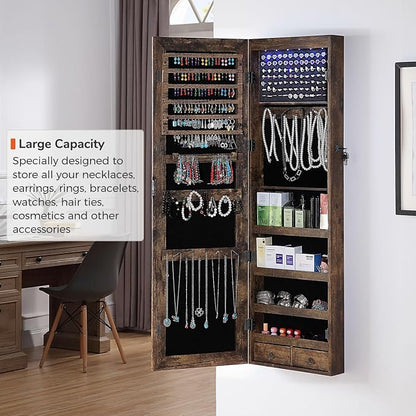 GISSAR Full Length Mirror Jewelry Cabinet, 6 LEDs Jewelry Armoire Wall Mounted - Image 3