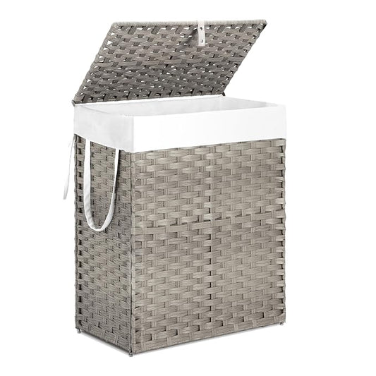 Woven Laundry Basket with Lid, Large Hamper with Removable and Machine-Washable by CangLong
