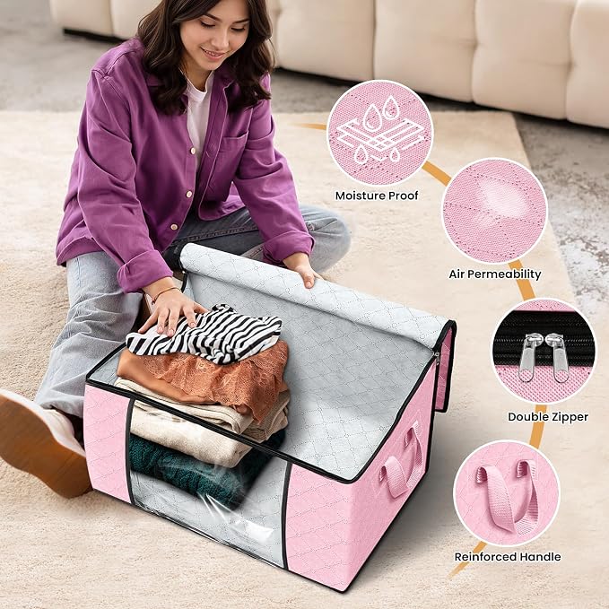 Fab totes 8 Pack Clothes Storage, Foldable Thick Fabric Blanket Storage Bags - Image 4