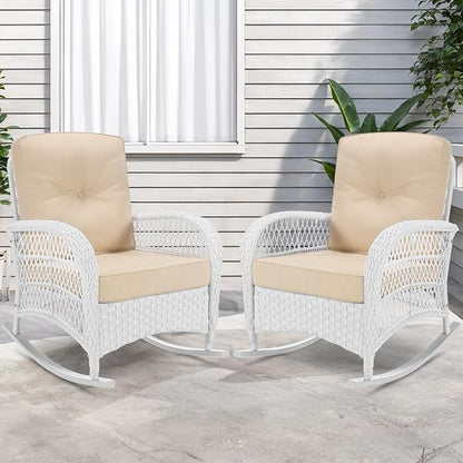 VIVIJASON 2 Piece Patio Wicker Rattan Rocker Chair, Outdoor Rattan Rocker Chair - Image 7