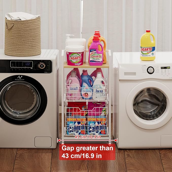 3 Tier Laundry Room Cart with Pull-Out Baskets, Utility Cart Rolling Storage - Image 3
