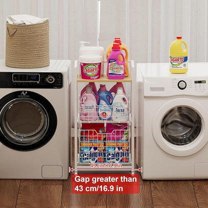 3 Tier Laundry Room Cart with Pull-Out Baskets, Utility Cart Rolling Storage - Image 3