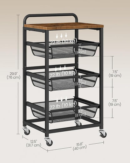 VASAGLE Storage Cart with Pull-Out Baskets, 4-Tier Kitchen Cart with Wheels - Image 5