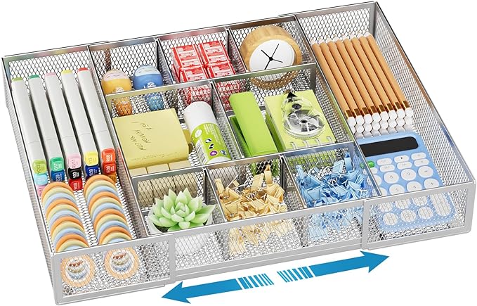 Marbrasse Expandable Desk Drawer Organizer, Mesh Tray by Marbrasse