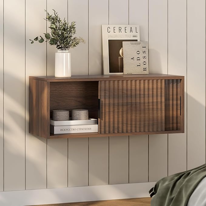 Large Floating TV Stands Set of 2, Modern Fluted Nightstands Wall Mounted - Image 3