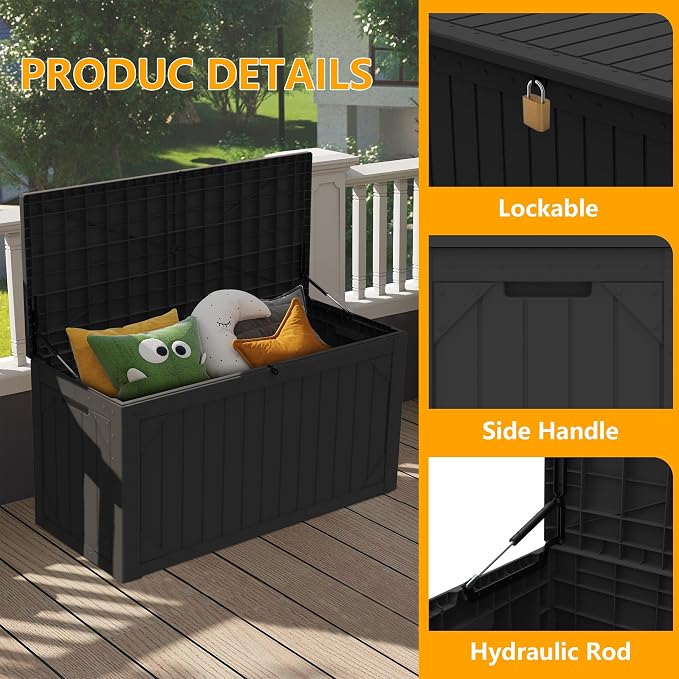 100 Gallon Outdoor Storage Box Waterproof, Resin Deck Box Storage Bin - Image 4