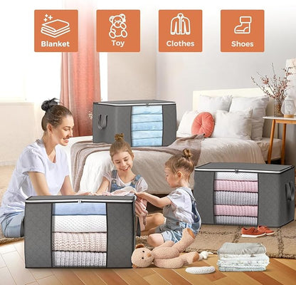 90 L Large Storage Bags, 6 Pack Clothes Storage Bins Foldable Closet Organizers - Image 3