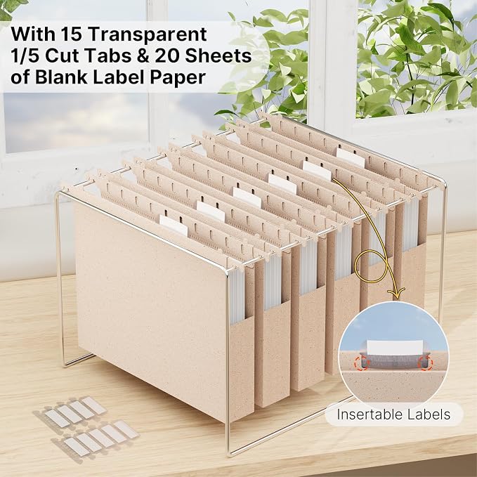 Wheat Straw Plastic Hanging File Folder Letter Size, Heavy Duty 1'' Expansion - Image 5