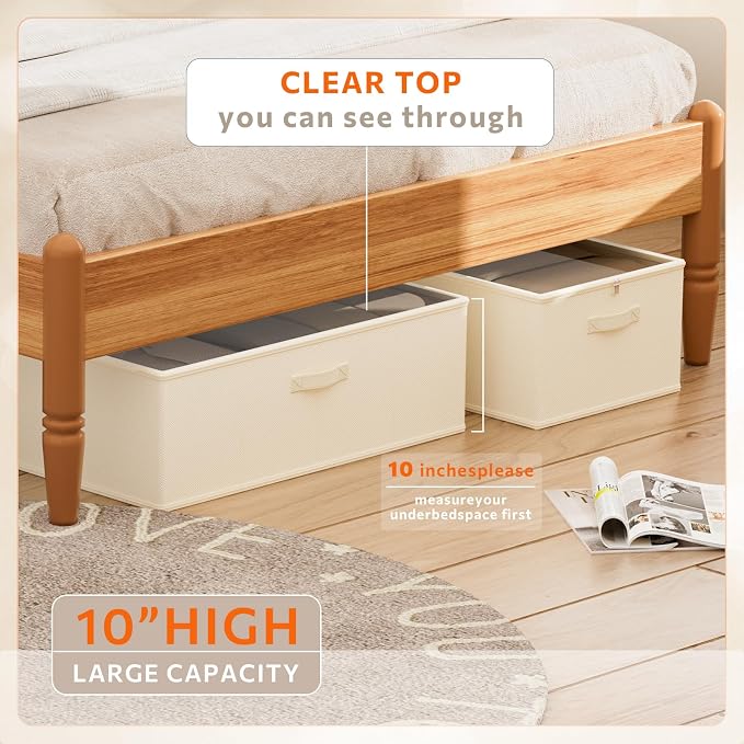 2 Pack Under Bed Storage Containers, 10 Inch Tall Underbed Clothes Storage - Image 2