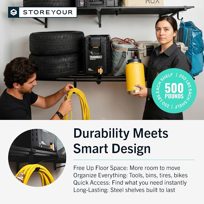 StoreYourBoard Heavy Duty Garage Shelf Wall Mount 2ft x 6ft – Wall-Mounted - Image 5