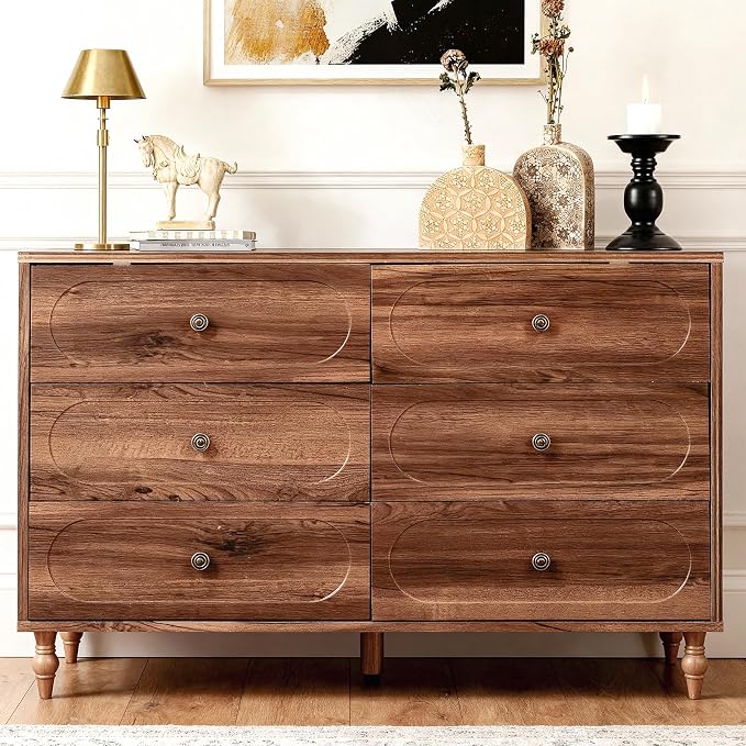 6 Drawer Dresser for Bedroom, Dark Walnut Wood Dresser by Unknown