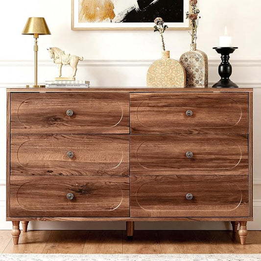 6 Drawer Dresser for Bedroom, Dark Walnut Wood Dresser by Unknown