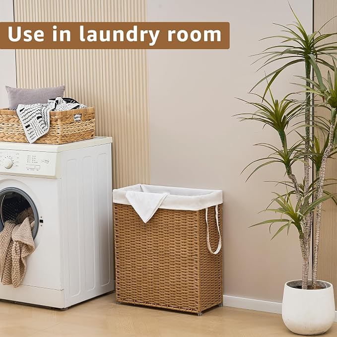 Slim Wicker Laundry Hamper, 75L Handwoven Rattan Basket - Image 4