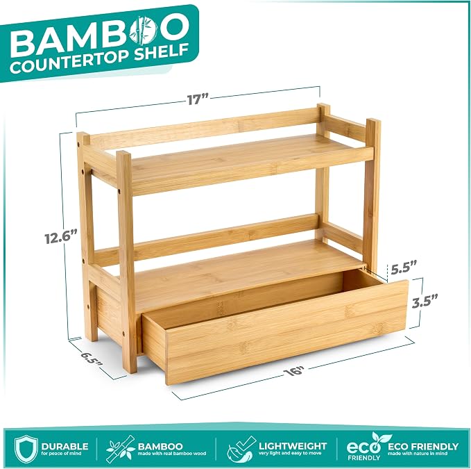 Sorbus Bamboo Bathroom Counter Organizer – 2-Tier Shelf - Image 3