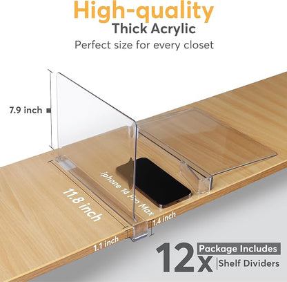 12 Pack Acrylic Shelf Dividers for Closet Organization 11x7.9 Inch – Clear - Image 7