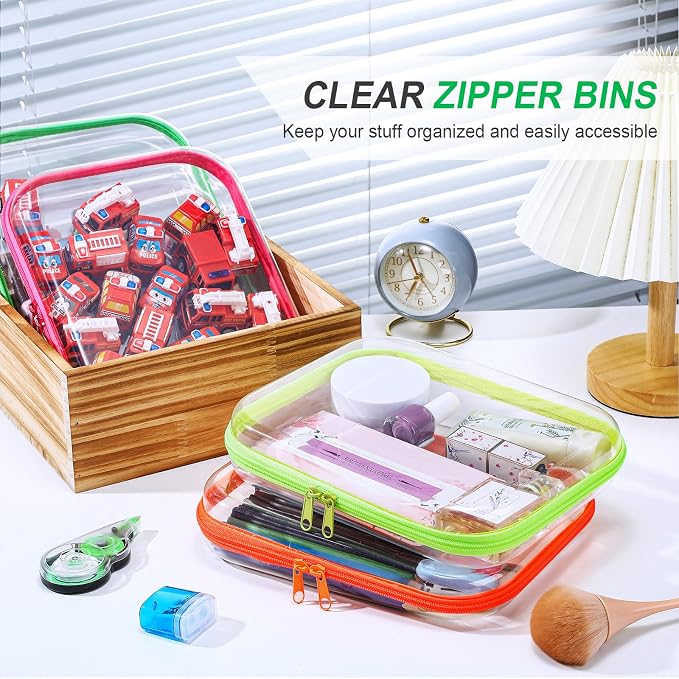 Hoolerry 4 Pcs Hard Clear Zipper Case Makeup Bags Plastic Pencil Pouch - Image 5