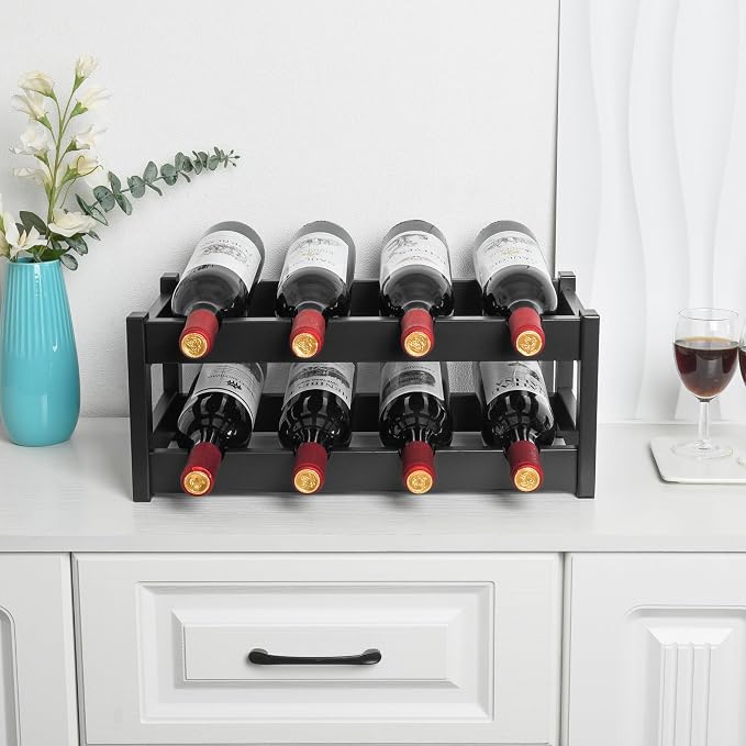 VASMIA Bamboo Wine Rack, 2-Tier Wine Racks Countertop Cabinet Wine Holder Wine - Image 2