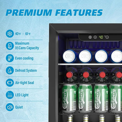 2.6 Cubic Feet Mini Fridge, 95 Can Freestanding Beverage Refrigerator - Image 7