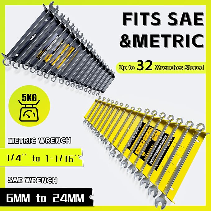 KJE 2Pack Magnetic Wrench Organizer, 32-Slot Wrench Rack Tool Trays, Magnetic - Image 2