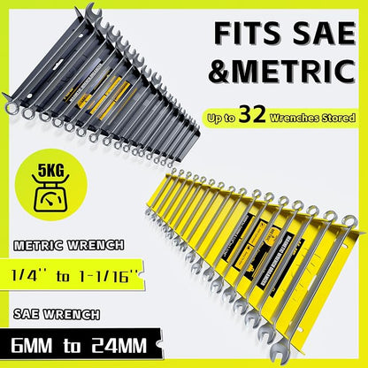 KJE 2Pack Magnetic Wrench Organizer, 32-Slot Wrench Rack Tool Trays, Magnetic - Image 2