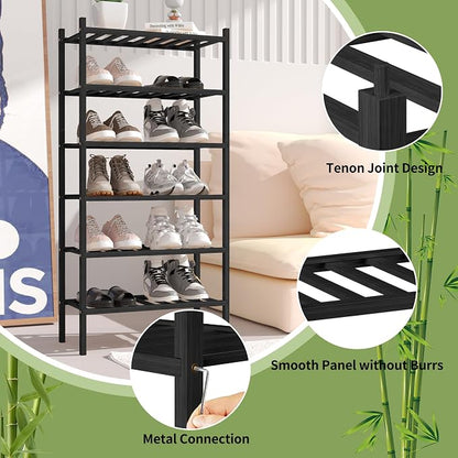 6-Tier Bamboo Small Shoe Rack, Free Standing Wood Shoe Shelf Storage Organizer - Image 5