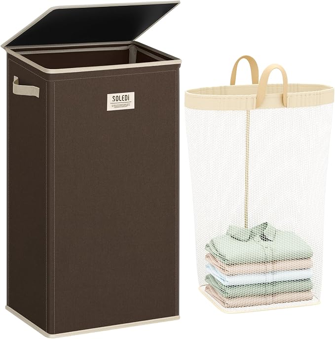SOLEDI Laundry Hamper with Lid 100L Large & Tall Collapsible Laundry Basket by SOLEDI