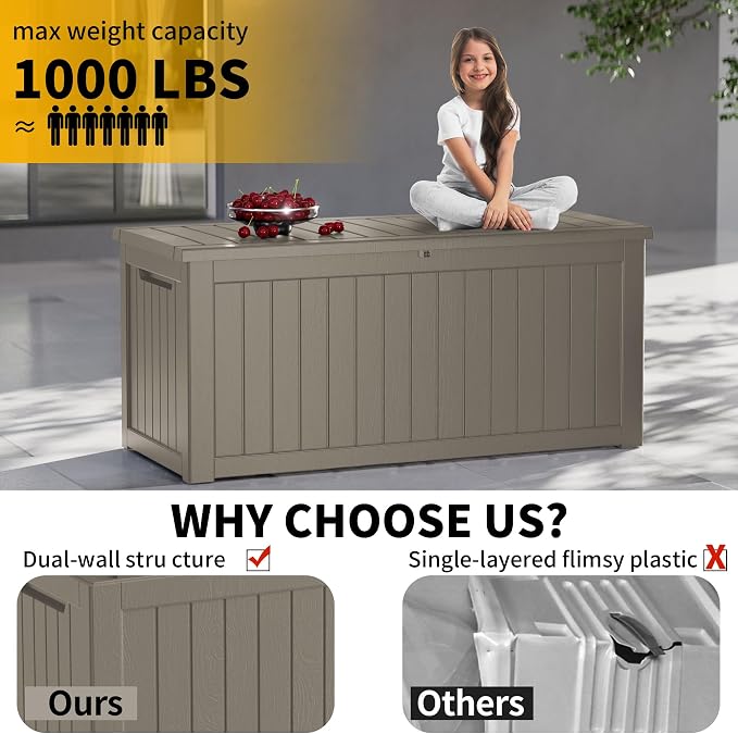 270 Gallon Resin Deck Box, Waterproof Outdoor Storage Box - Image 7