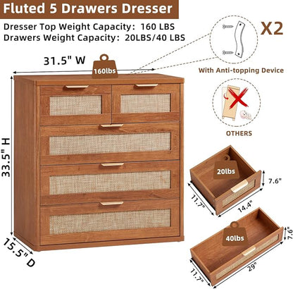 LEYAOYAO Rattan Dresser for Bedroom Set of 2, 33.5" Tall Chest of Drawers - Image 3
