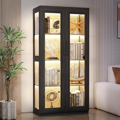 Curio Cabinet with Glass Doors, Bookcase with 4 Shelves, Display Cabinets - Image 6