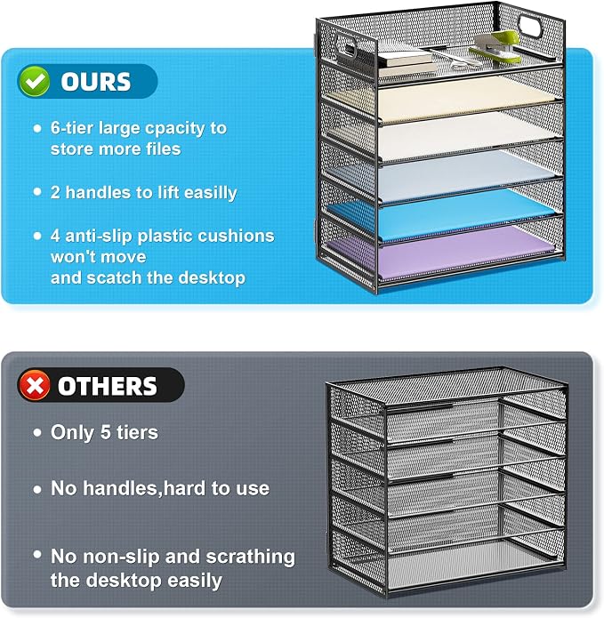 Marbrasse 6 Tier Paper Organizer Letter Tray - Image 2