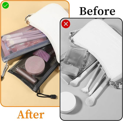 6 PCS Mesh Zipper Makeup Pouch Bags, Nylon Mesh Zipper Cosmetic Bags, Portable - Image 4