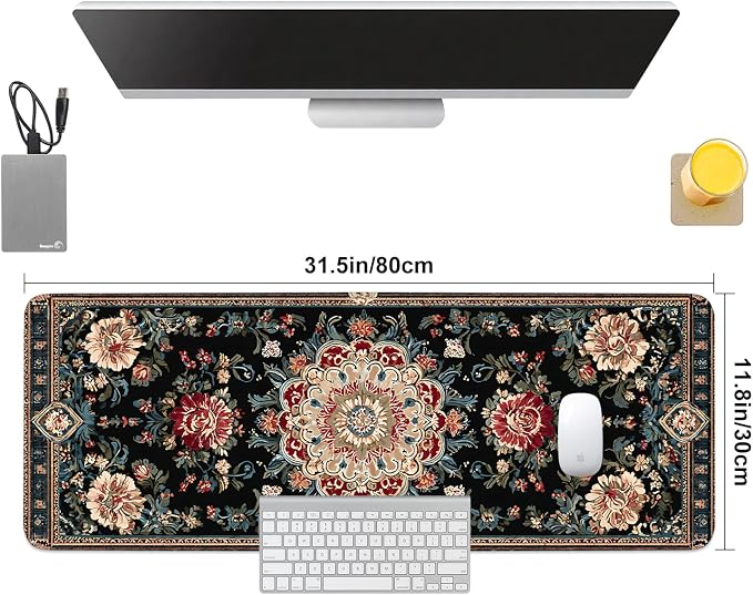 Vintage Persian Carpet Mouse Pad – Large Extended Desk Mat 31.5 x 11.8 in – - Image 8