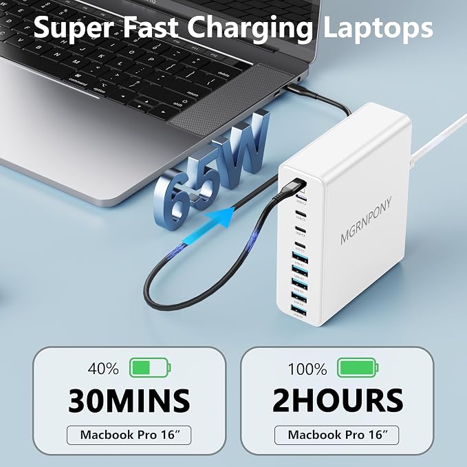 320W USB C Charger Block, 10-Port USB C Charging Station GaN III PD 65W Laptop - Image 3