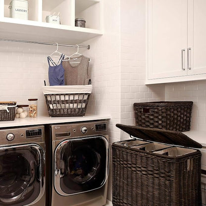The Basket Lady 3-Compartment Wicker Laundry Sorter Hamper, 30 in L x 15 in W x - Image 4
