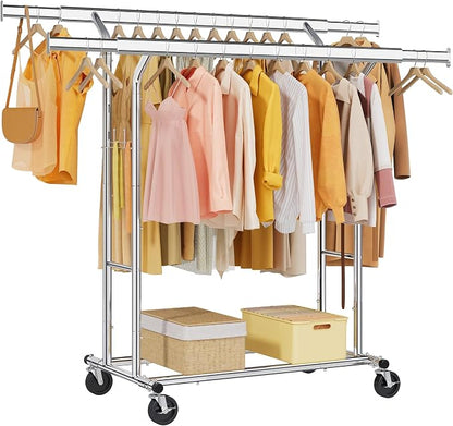 Tajsoon Double Rod Clothes Rack 480 LBS, Heavy Duty Clothing Rack by Tajsoon