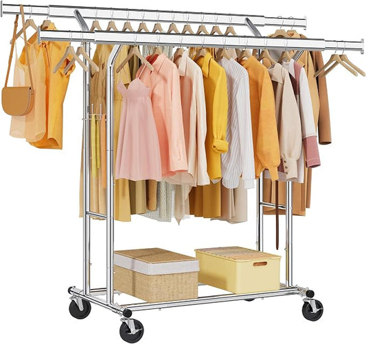 Tajsoon Double Rod Clothes Rack 480 LBS, Heavy Duty Clothing Rack by Tajsoon