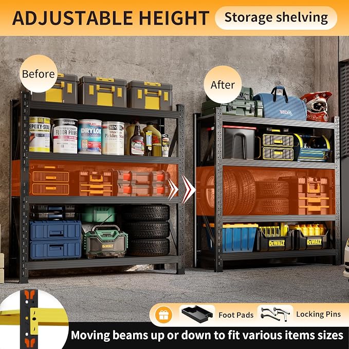 78.7"H Storage Garage Shelving Unit, 4000LBS Heavy Duty Metal Shelves - Image 4