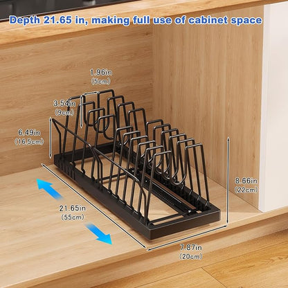 Pots and Pans Organizer Under Cabinet, 21.6" Deep Pull Out Pot Lid Organizer - Image 6