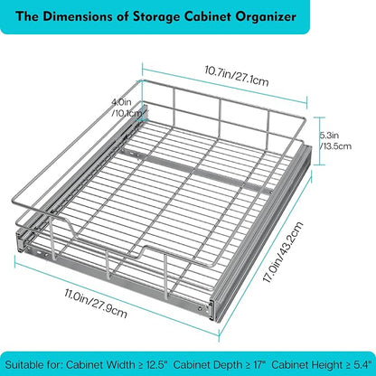 Pull Out Cabinet Organizer 11" W X 17" D, Slide Out Drawers - Image 2