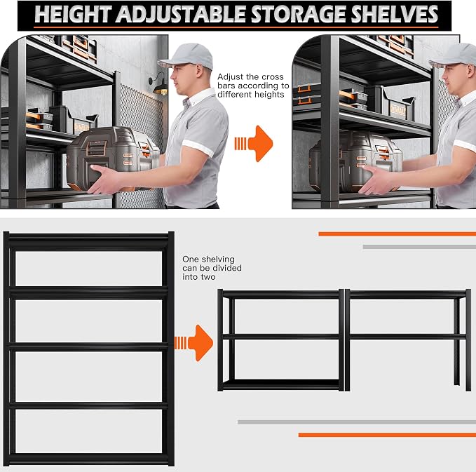 REIBII Garage Shelving Heavy Duty 2500LBS Storage Shelves 40" W Garage Shelves - Image 6